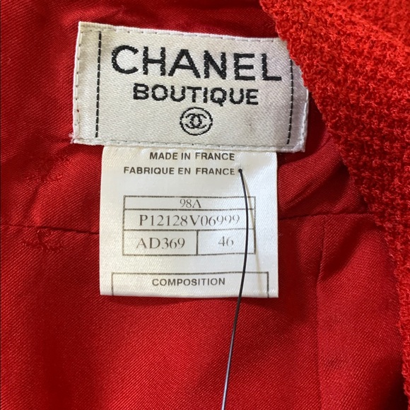 Vintage CHANEL 1998 Red Tweed 2 Piece Jacket Skirt Set Size‎ 46 - Picture 14 of 15